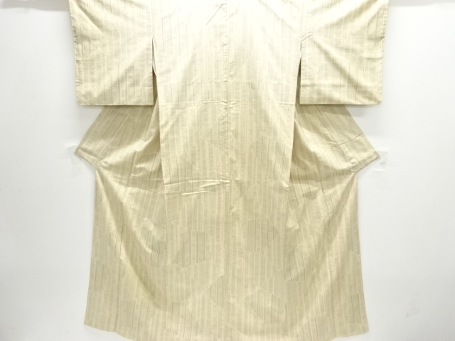 アンティーク　変わり縞模様織り出し手織り紬着物